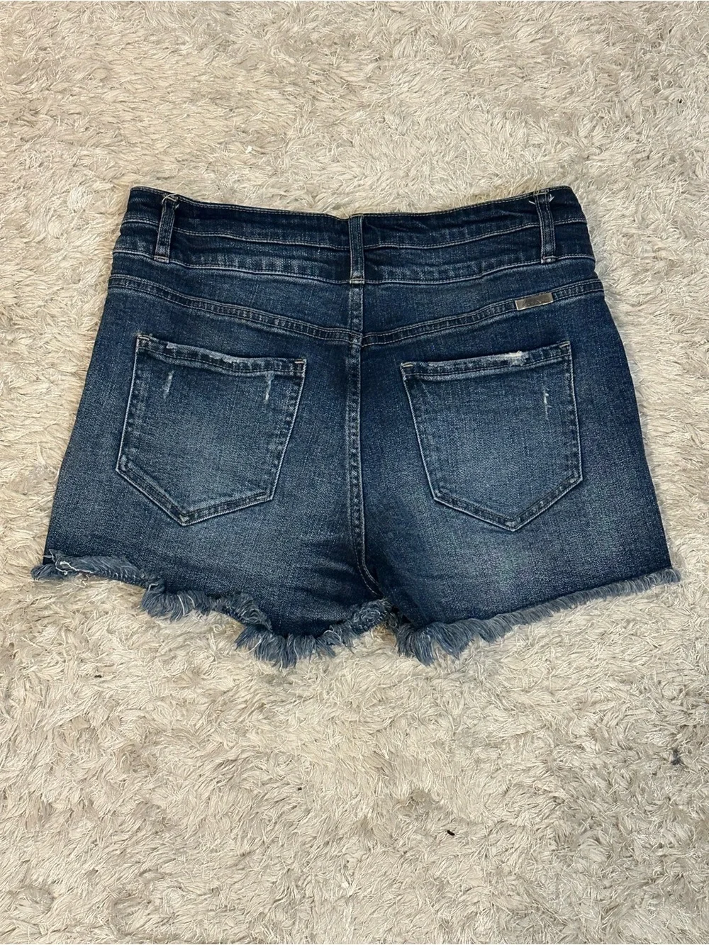 Kancan Dark Wash Frayed Hem Women's Shorts - Size 28